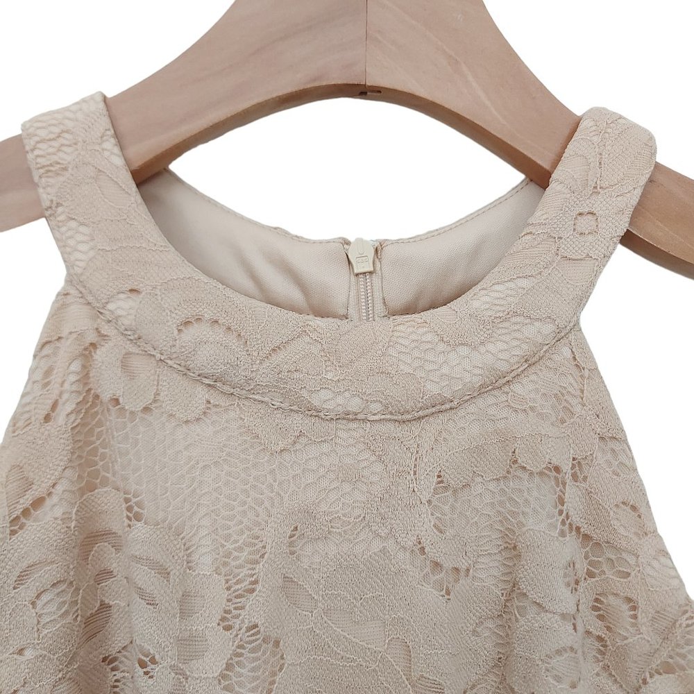 Dressystar Halter Floral Lace Cocktail Bridesmaid Dress High-Low Small Beige - Picture 8 of 12